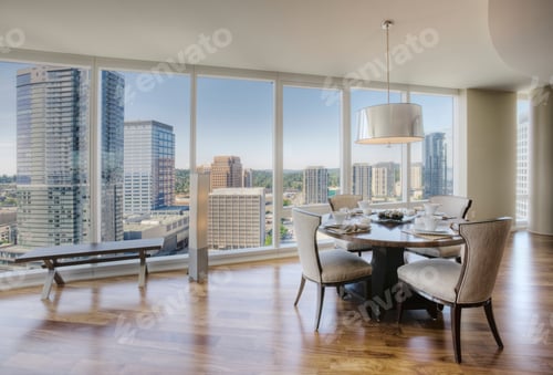 Preview: Dining room of luxury highrise apartment
