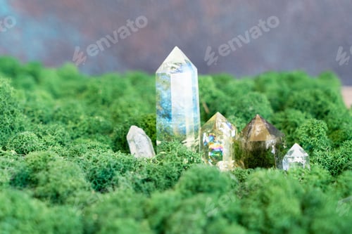 Preview: Healing crystals on brown background