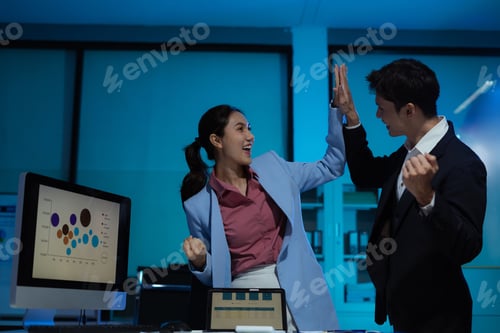Preview: Successful business team, work complete, success at work in the office concept