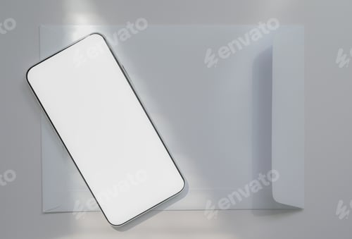Preview: Close-up shot of A smartphone placed on a white envelope, Communication concept.