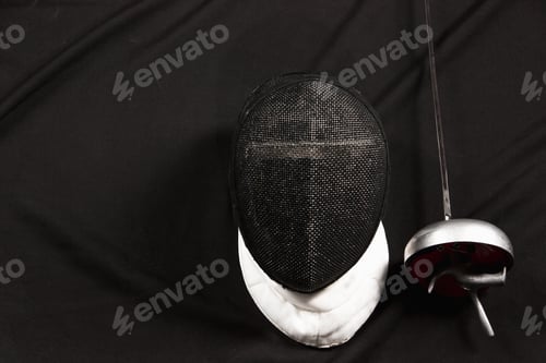 Preview: The Fencing Mask And Rapier On On Black Fabric