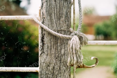 Preview: Rustic Wood Post with Rope and Metal Gate