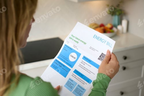 Preview: Close Up Of Woman Opening American Dollar Energy Bill During Cost Of Living Crisis