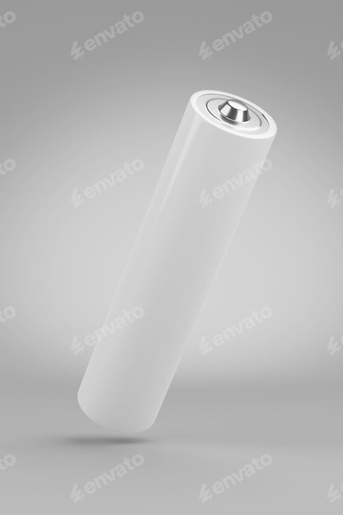 Preview: White AAA battery isolated on gray. 3D rendering.