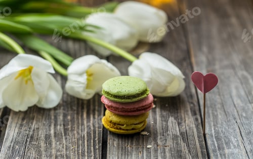 Preview: white tulips and macaroons