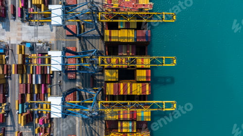 Preview: Aerial view Container cargo ship loading unloading container import export sea port.