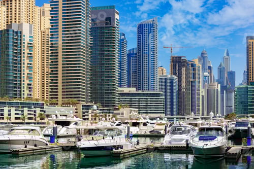 Preview: Dubai Marina skyscrapers and port in Dubai, United Arab Emirates