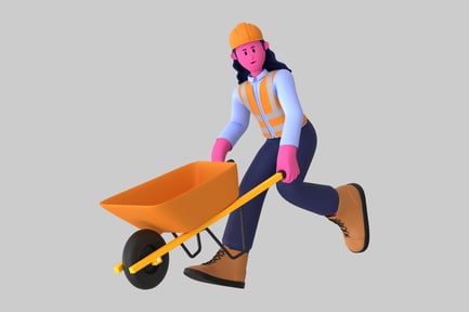 Cartoon Construction Worker with Wheelbarrow