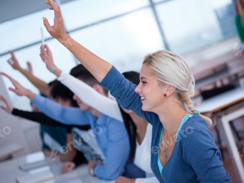 Preview: Students Group Raise Hands Up In Classroom