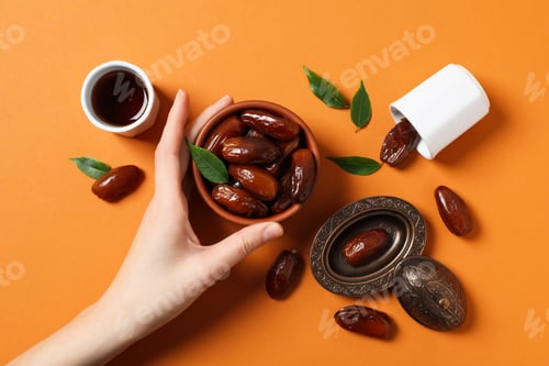 Preview: Concept of tasty food, dates, top view