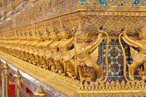 Preview: Golden pagoda at Temple of the Emerald Buddha in Bangkok, Thailand. Wat Phra Kaew and Grand palace