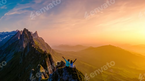 Preview: Schaeffler mountain ridge swiss Alpstein, Appenzell Switzerland, ridge of majestic Schaeffler peak