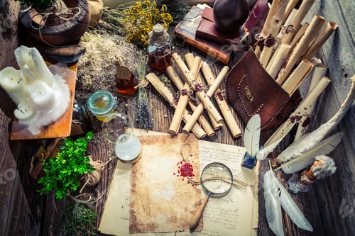 Preview: Magical witcher labolatory full of scrolls and recipe