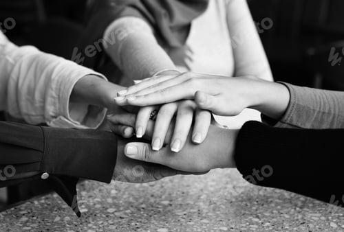 Preview: Islamic friends hands stack for teamwork