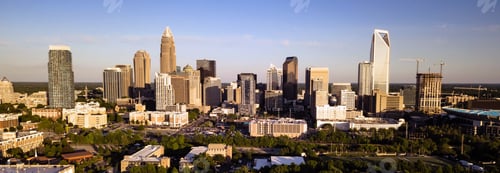 Preview: Long Panoramic Aerial view of the Downtown City Skyline of Charllotte NC