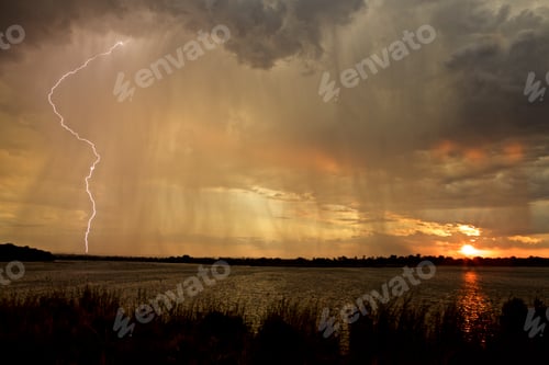 Preview: Lightning storm over lake, Simonga, Livingstone, Zambia