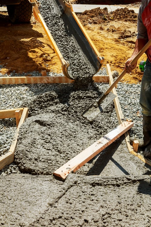 Preview: Pouring cement during Upgrade to residential street paving concrete pavement near the house