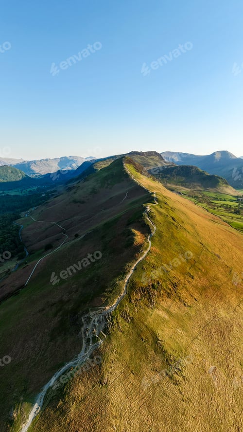 Preview: Aerial vertorama of Catbells ridge with Newlands Valley and Manesty