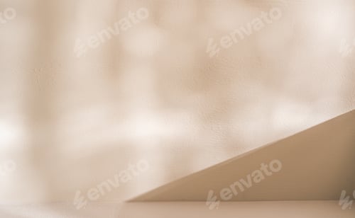 Preview: Empty cement wall room interior background and floor with shadow sunlight beige color tone