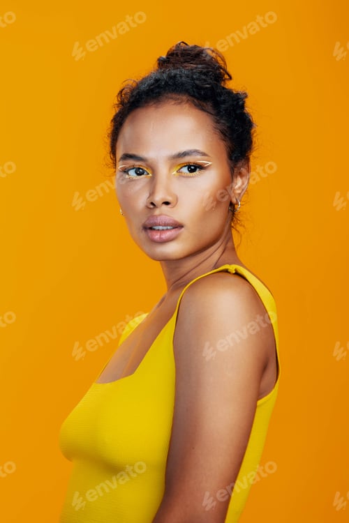 Preview: Woman black african smile cosmetic make-up creative beautiful face colourful beauty portrait style