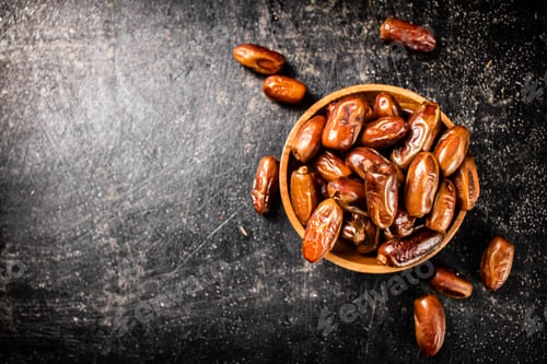 Preview: Ripe dates on a plate on the table.