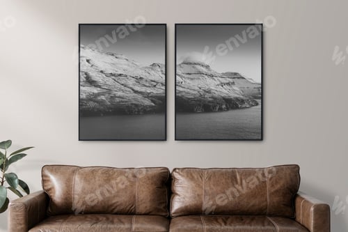 Preview: Two frames by a couch in in luxury industrial style living room