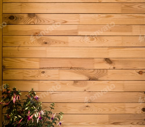 Preview: Empty space on wooden plank - recycled material - horizontal striped, flowering spring plant