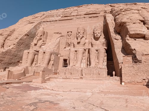 Preview: Abu Simbel, an ancient tomb carved on the stone with statues in Egypt