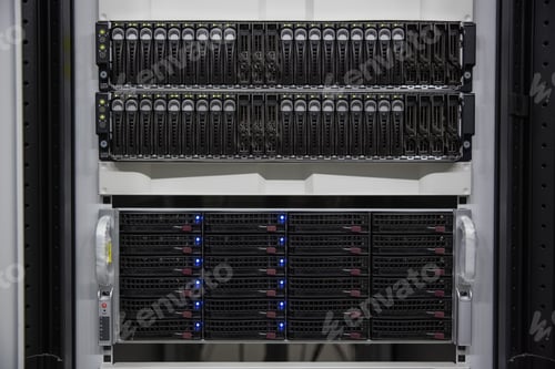 Preview: Black Rack Mounted Server Tower In Large Data Center