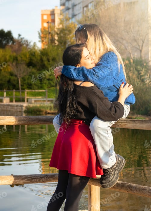 Vista previa: LGBT Lesbian couple embracing in the park