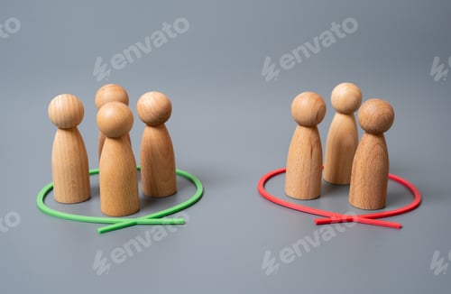 Preview: Two groups of people holding opposing opinions on an issue. Debate culture, political conflict