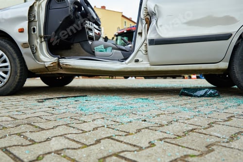 Preview: Crashed car after traffic accident on road