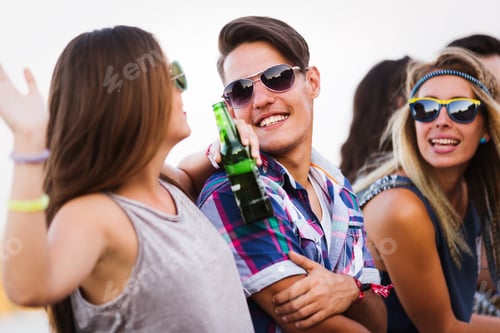 Preview: Group of young happy friends having fun time