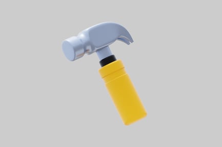 Hammer with a blue head and a yellow handle.