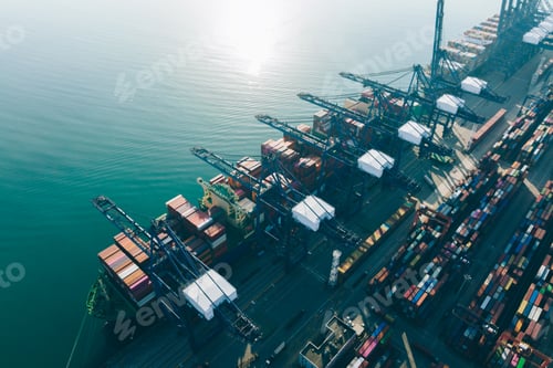 Preview: Aerial view of container terminal sunrise