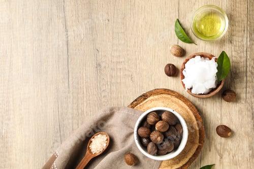 Preview: Concept of skin care cosmetics, Shea butter, space for text
