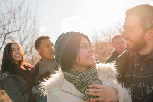 Preview: A group of friends on a winter walk.