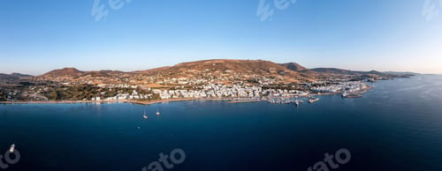 Preview: Paros island, Parikia cityscape panorama aerial drone view. Greece, Cyclades.