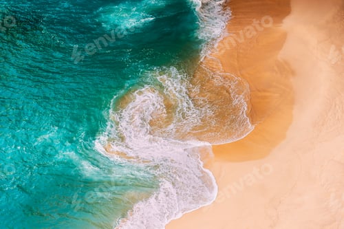 Preview: Aerial view of the turquoise ocean waves on the beach