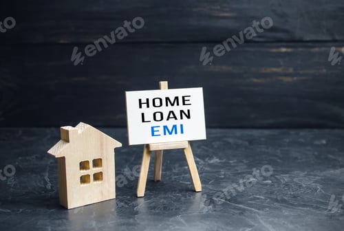 Preview: House with home loan EMI easel.