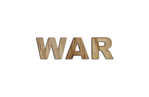 Preview: WAR, word written in wooden alphabet letters isolated. The concept of a terrible war