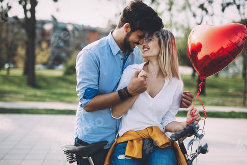Preview: Couple in love riding bicycle in city and dating
