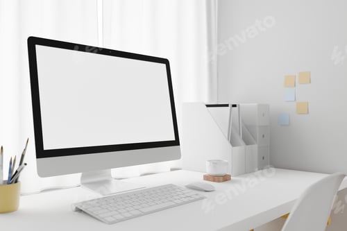 Preview: Workspace with mockup blank screen laptop computer.