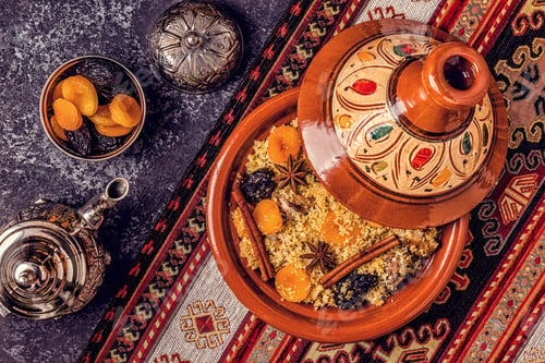 Preview: Traditional moroccan tajine of chicken with dried fruits and spices.