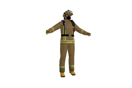 Preview: Firefighter in protective gear with extended arms