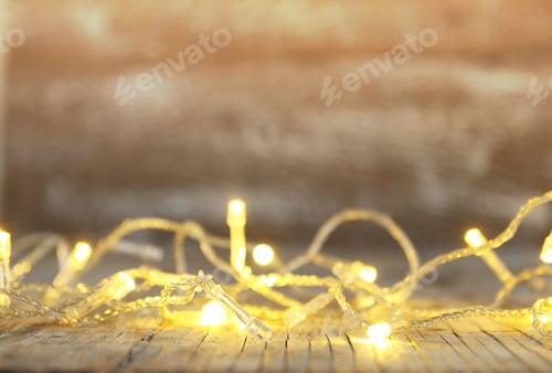 Preview: wood table and blur abstract bokeh light background