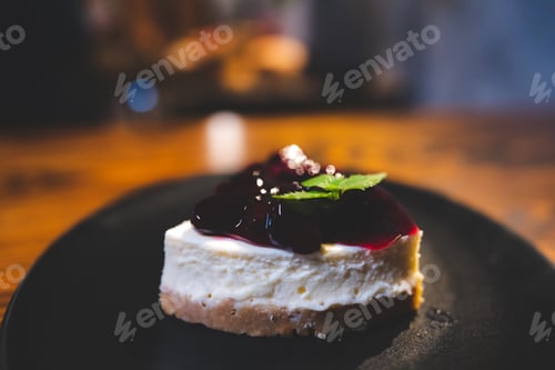 Preview: blueberry cheese pie sweet dessert tasty concept, pie cake with cream and berry fruits