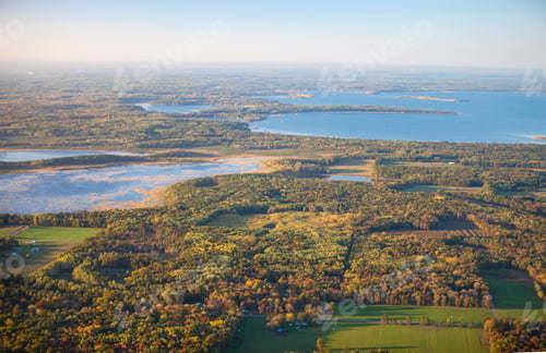 Preview: Aerial view of fields and trees in autumn color and lakes near Brainerd Minnesota
