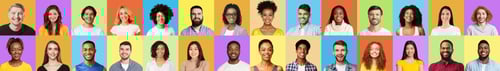 Preview: Collage Mosaic Of Faces Of Multicultural People Over Bright Backgrounds