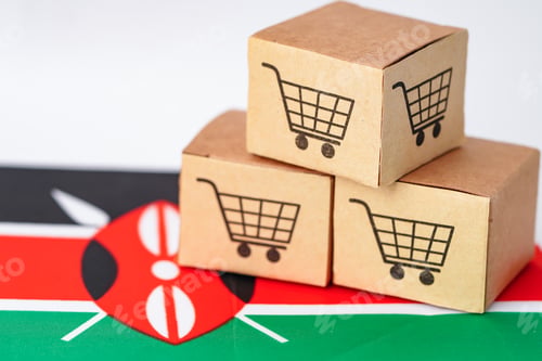 Preview: Box with shopping cart logo and Kenya flag